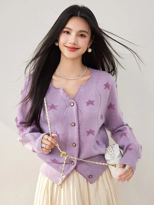 Fashion Elegant Knitted Cardigan Women Chic V-neck Short Coat for Autumn and Winter - GONZALES ONLINE SHOP