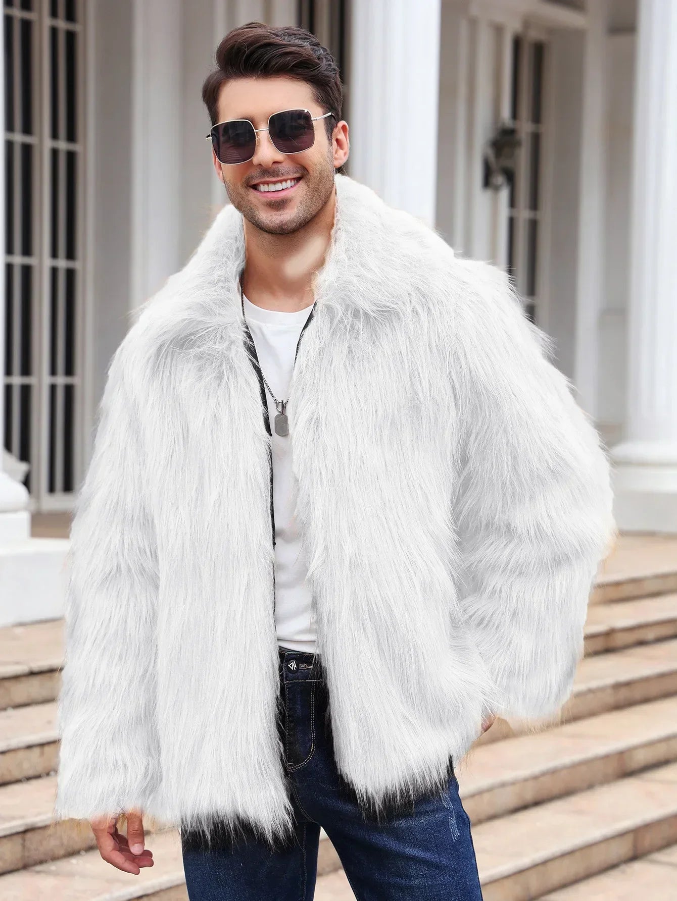 Men Faux Fox Fur Jacket Coat Winter Thick Fluffy Long Sleeve Lapel Warm Shaggy Outerwear Luxury Fur Jacket Bontjas Jackets Mens - GONZALES ONLINE SHOP