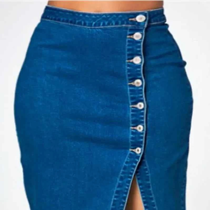 Skirts Denim Women Mid Length Skirt Sexy Hip Wrap Tight High Waist Solid Casual Elegant Splice Regular Autumn Winter 2024