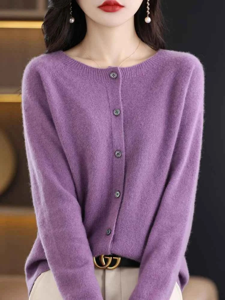 Women Cashmere Sweater 100% Merino Wool Knitted Cardigan Autumn Winter Knitwear O-Neck Female Solid Color Casual Fashion Top