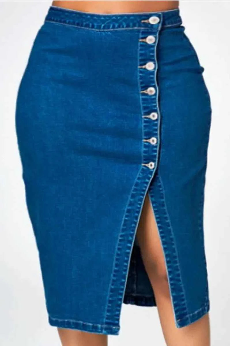Skirts Denim Women Mid Length Skirt Sexy Hip Wrap Tight High Waist Solid Casual Elegant Splice Regular Autumn Winter 2024