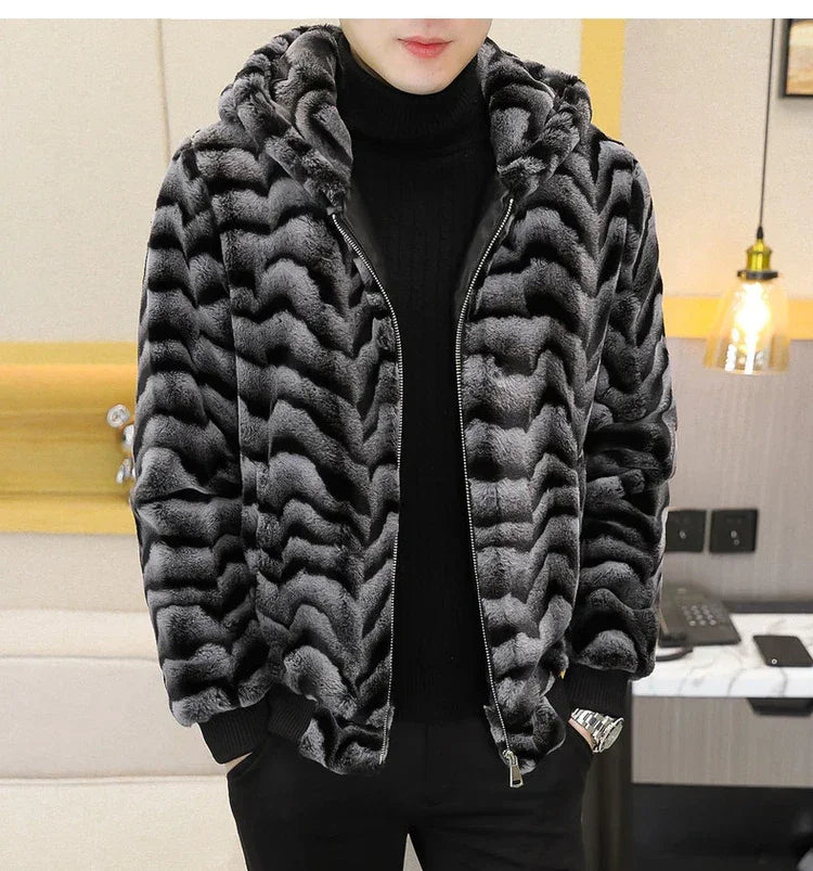 2022 Winter Faux Fur Jackets Men - Thicken Warm Imitation Fur Hooded Coat for Casual and Business Use - GONZALES ONLINE SHOP