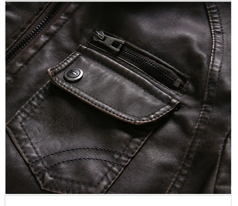 MaiDangDi Winter Men's Washed Leather Jacket European and American Casual Thickened Men's Coat Men's Thick Leather Jacket - GONZALES ONLINE SHOP