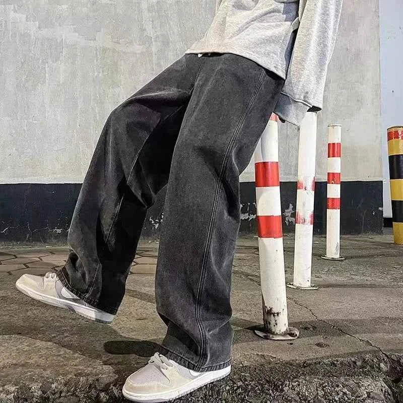 Autumn Jeans Men's Baggy Straight Drawstring Elastic Waist Personality Fashion Vintage Denim Trousers Streetwear 3XL