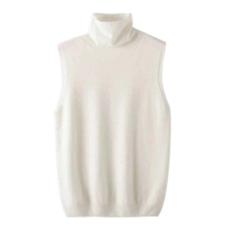 Women 100% Merino Wool Sleeveless Pullovers Turtleneck Sweater Waistcoat Wool Knitwear Spring Autumn Winter Fashion Vest Tops