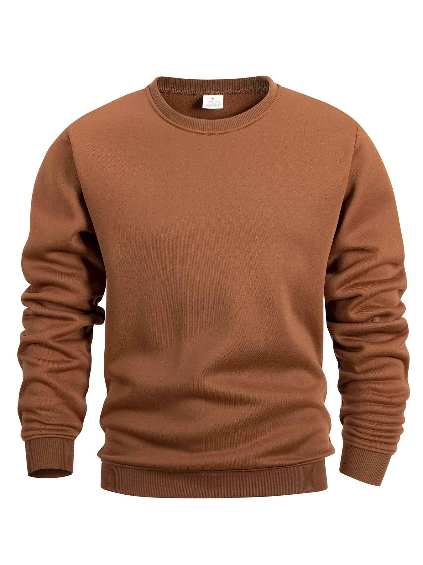 Men's Crew Neck Hoodies Autumn Winter Fleece Warm Casual Loose Pullover Solid Color Round Neck Sport Long Sleeved Sweatshirt