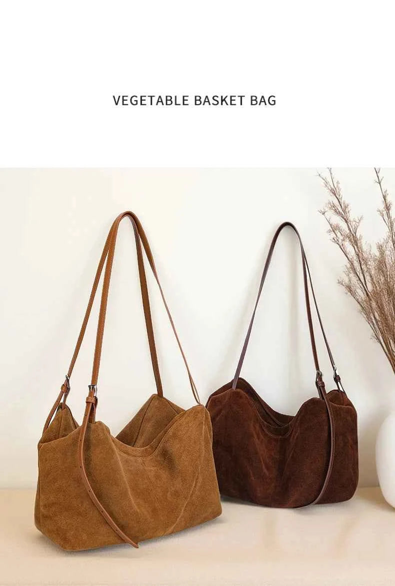 Women's Natural Nuede Genuine Leather Handbags Ladies large capacity Tote Bag Female Design Luxury Commuting Yoga Bag hobo bag