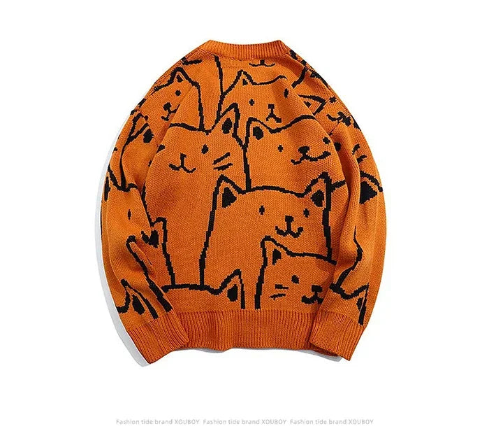 Y2k Vintage Sweater Men 2023 Winter Cartoon Loose Knitted Sweater Japanese Harajuku Hip Hop Streetwear Women Knitwear Pullovers GONZALES ONLINE SHOP