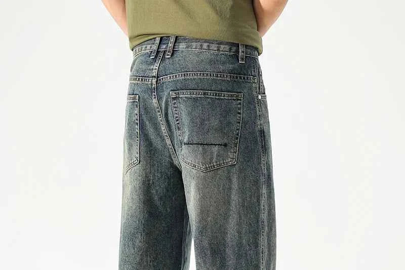 Wide Leg Jeans Men Baggy Pants Summer Straight Cut Loose Retro Blue Denim Pants Streetwear Fashion Pockets Vintage Man Clothes