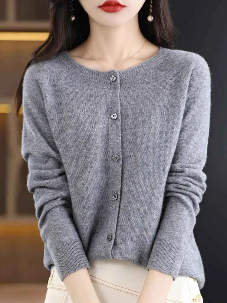 Women Cashmere Sweater 100% Merino Wool Knitted Cardigan Autumn Winter Knitwear O-Neck Female Solid Color Casual Fashion Top