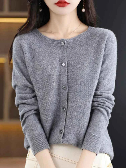 Women Cashmere Sweater 100% Merino Wool Knitted Cardigan Autumn Winter Knitwear O-Neck Female Solid Color Casual Fashion Top