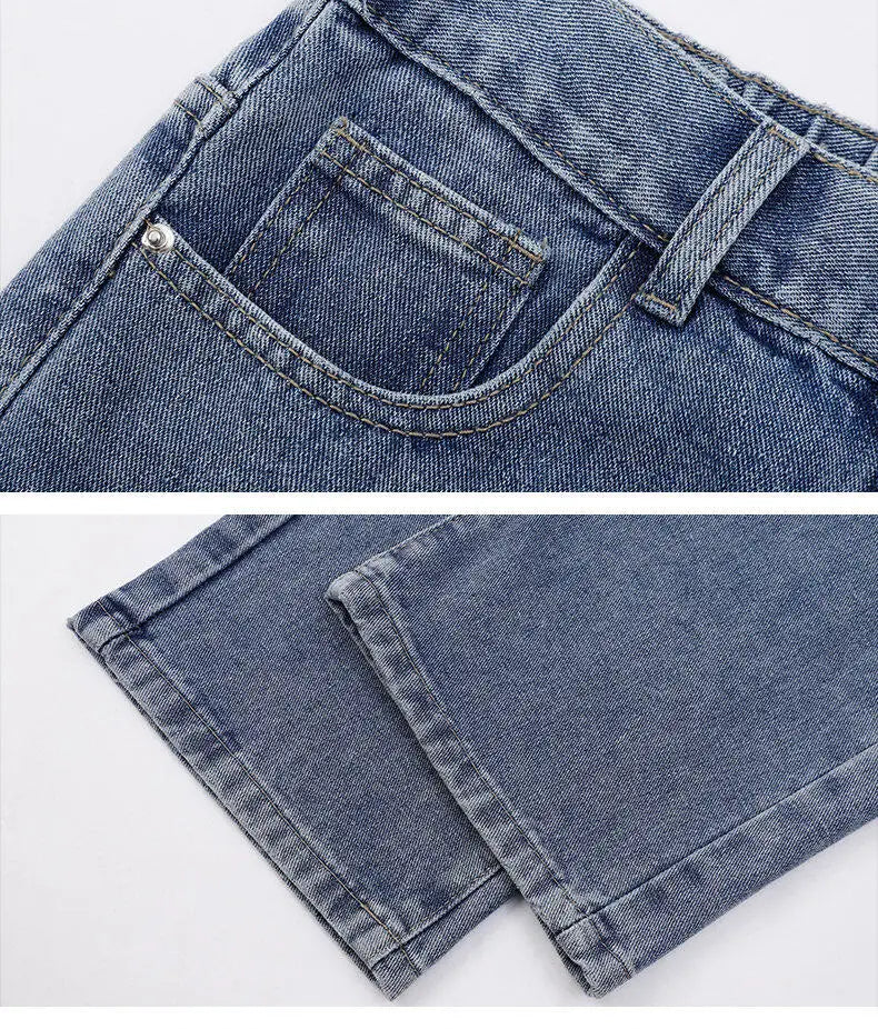 2026 New Korean Men's Casual Long Jeans Classic Man Straight Denim Wide-leg Pants Solid Color Light Blue Grey Black GONZALES ONLINE SHOP