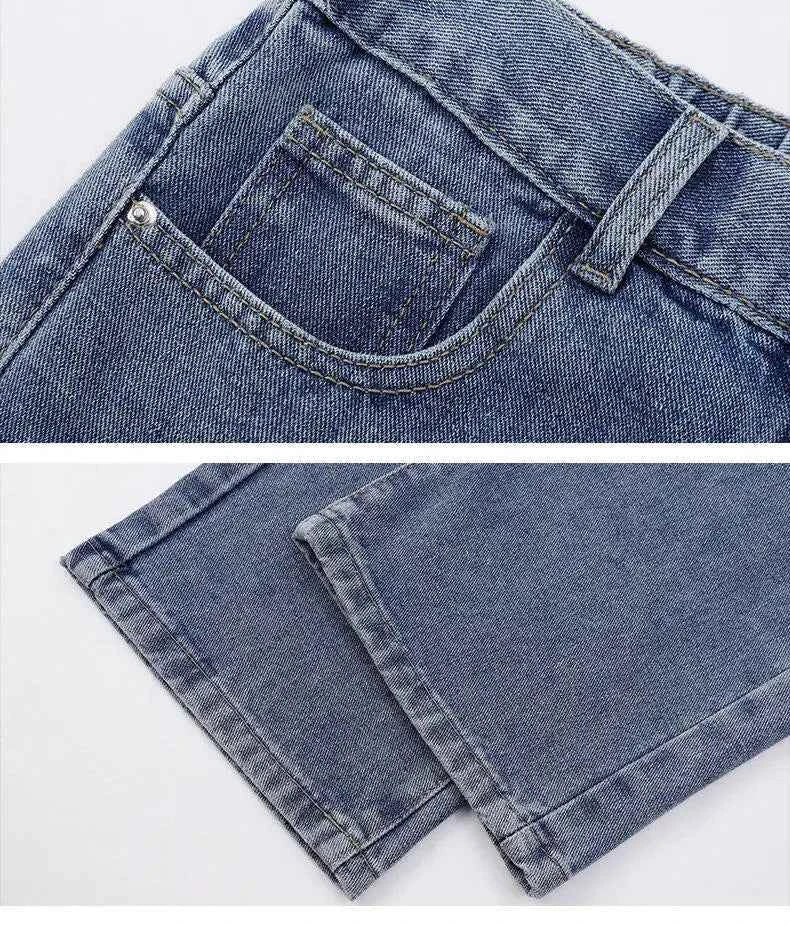 2026 New Korean Men's Casual Long Jeans Classic Man Straight Denim Wide-leg Pants Solid Color Light Blue Grey Black