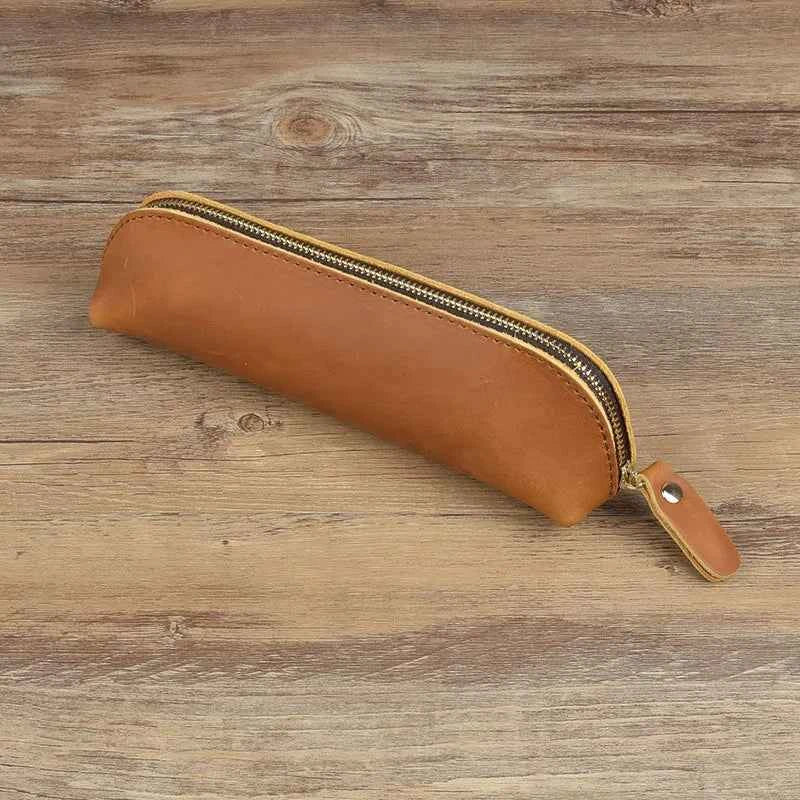 Vintage Leather Pencil Bag Simple Stationery Hoder Pen Case Storage Bag Zipper Pencil Pouch Glasses Box School Supplies
