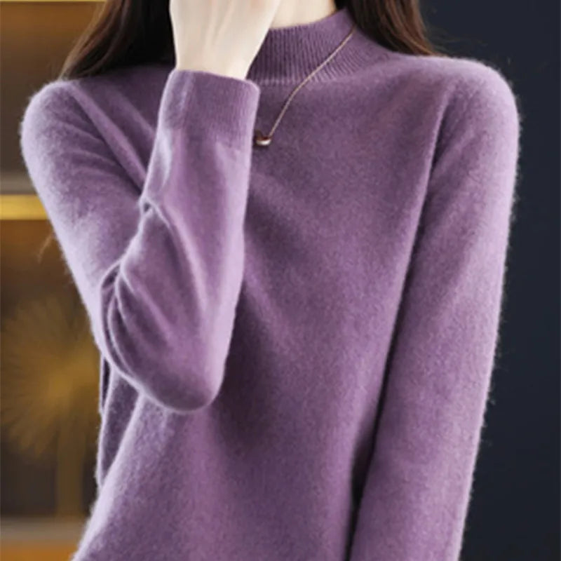 Half High Solid Color Cashmere Sweater For Women Loose Pullover Autumn and Winter Contracted Commuter Basic Knitwear Top Base GONZALES ONLINE SHOP