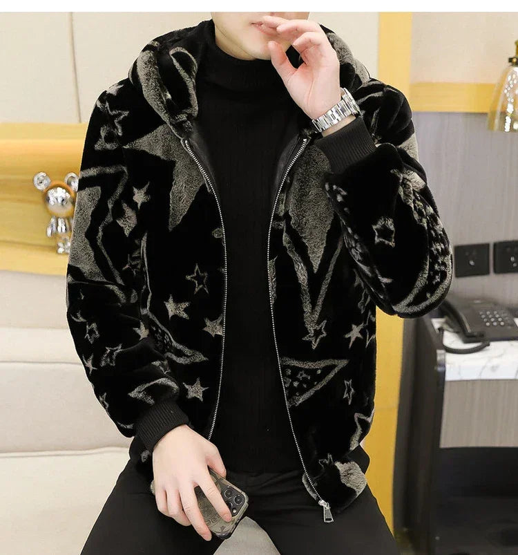 2022 Winter Faux Fur Jackets Men - Thicken Warm Imitation Fur Hooded Coat for Casual and Business Use - GONZALES ONLINE SHOP