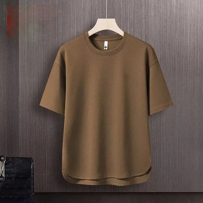 Summer Short-sleeved T-shirt Loose Drawstring Casual Suit Solid Color Men's T-shirt Drawstring Shorts Lazy Trend GONZALES ONLINE SHOP