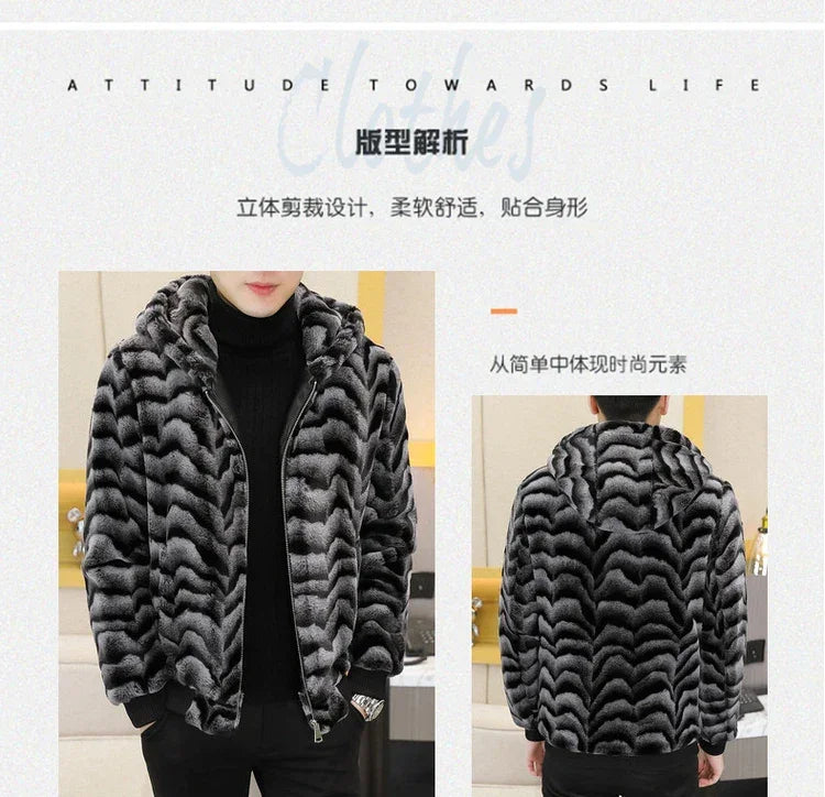 2022 Winter Faux Fur Jackets Men - Thicken Warm Imitation Fur Hooded Coat for Casual and Business Use - GONZALES ONLINE SHOP