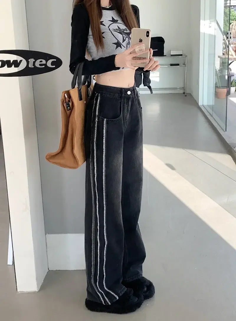 High Waist Shot Trousers Straight Leg Black Pants for Women Cool Fitted Unique 2025 Womens Jeans Korean Style Emo Hippie Cheap R GONZALES ONLINE SHOP
