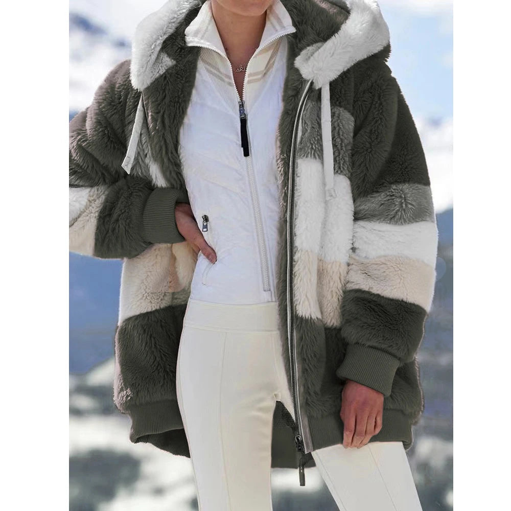 Oversized Jacket for Women Coat 2025 Autumn Winter Warm Plush Pocket Hooded Streetwear Loose Lady Zipper Cashmere Outerwear Coat GONZALES ONLINE SHOP
