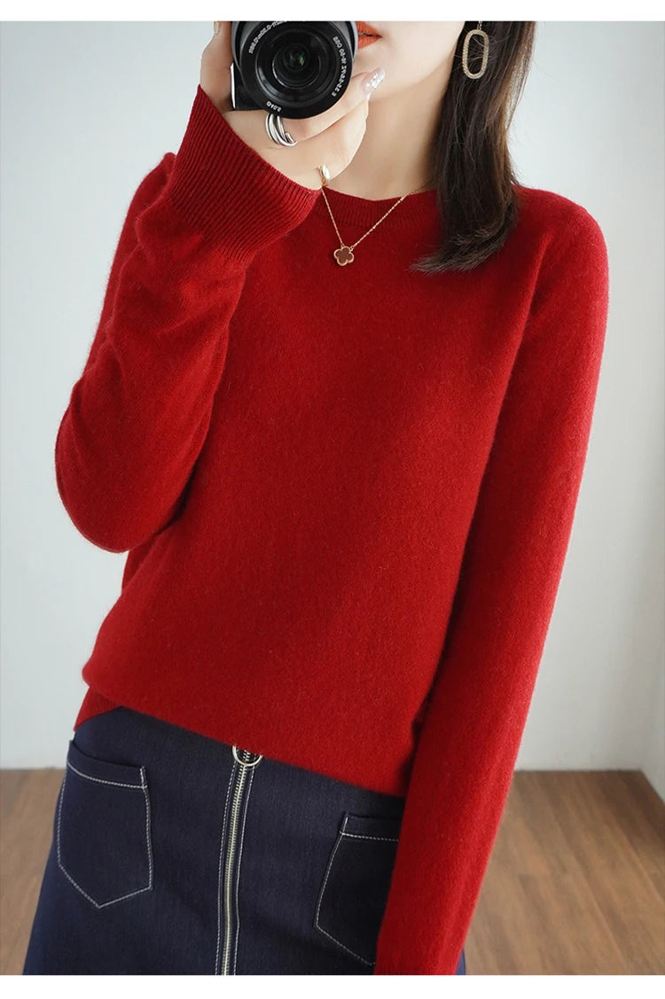 Autumn And Winter Cashmere Sweater Women's Crew Neck Pullover Casual Knitted Top Women's Short Undercoat Fashion 18 Colors GONZALES ONLINE SHOP