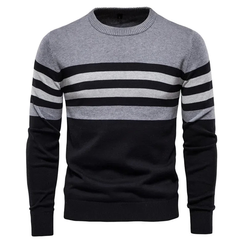 Men's Striped Cotton Sweater Pullover O Neck Knitwear Autumn Jumpers Plus Size 3XL 4XL - GONZALES ONLINE SHOP