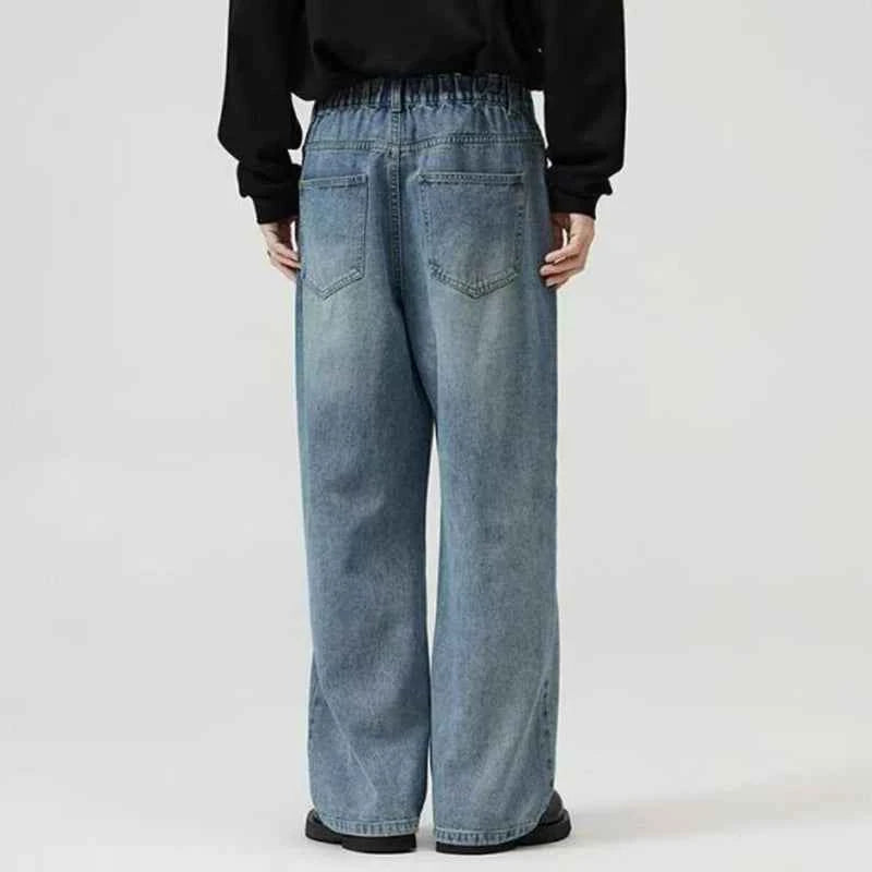 Male Classic America Hip Hop Rap Jeans Wide Leg Youth Popular Jeans Men Straight Leg Retro Loose Trousers Oversized Denim Pants