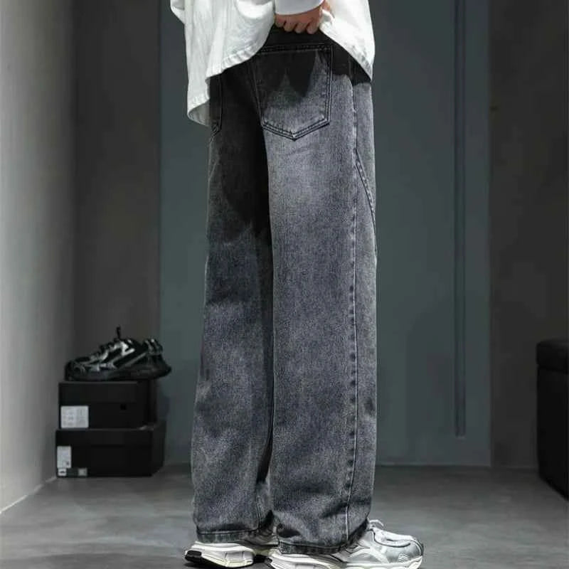 Jeans men's 2025 autumn new style American high street men's washed and worn drawstring trend straight leg denim pants