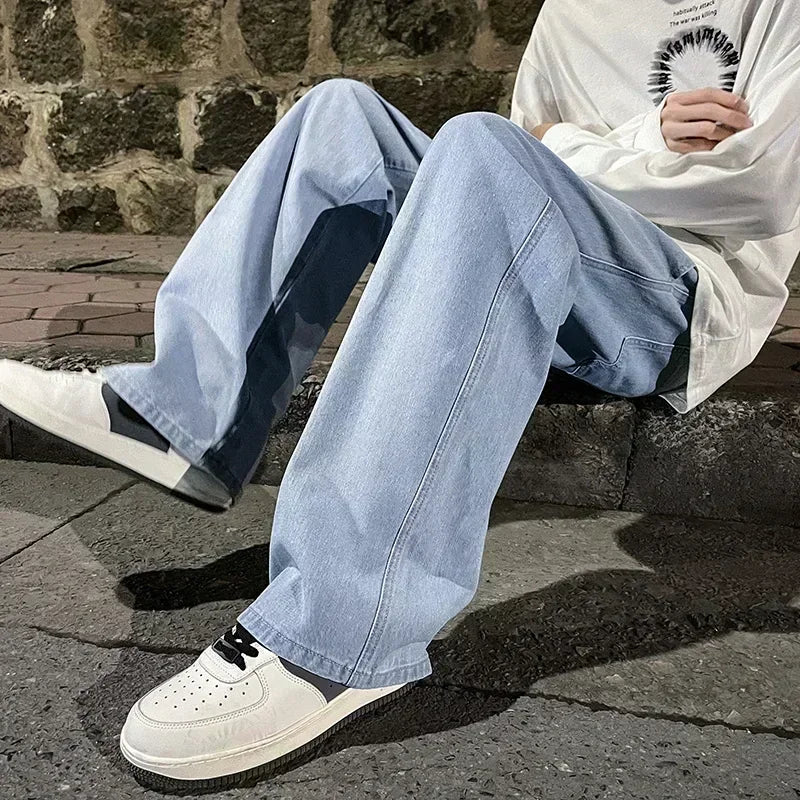 Men's Jeans Korean Version Student Casual Pants High Street Straight Loose Wide Leg Jeans Black Grey Blue Baggy Jeans GONZALES ONLINE SHOP