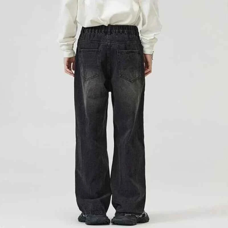 Male Classic America Hip Hop Rap Jeans Wide Leg Youth Popular Jeans Men Straight Leg Retro Loose Trousers Oversized Denim Pants
