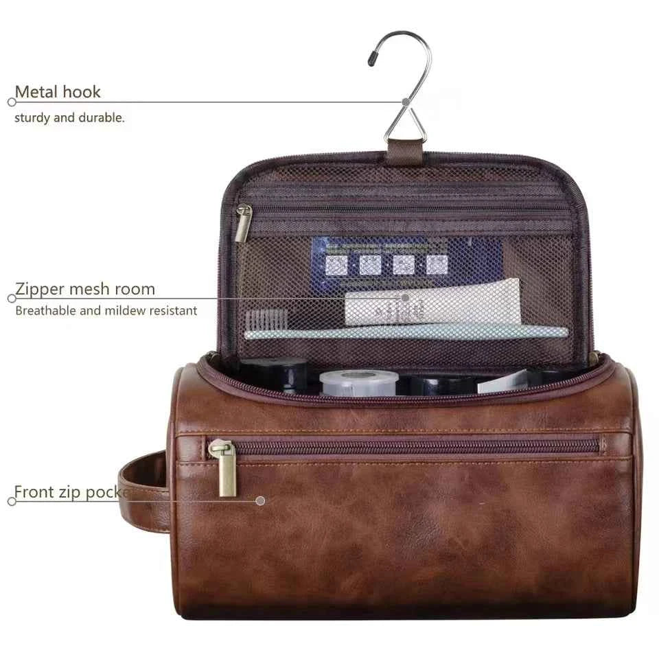 Leather Toiletry Bag for Men Women Dopp Kit Mens Hanging Toiletry Bag Travel Toiletry Bag for Traveling Large Cosmetic Bag for T
