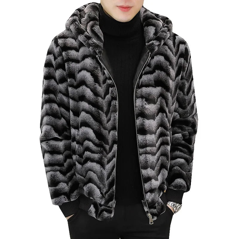 2022 Winter Faux Fur Jackets Men - Thicken Warm Imitation Fur Hooded Coat for Casual and Business Use - GONZALES ONLINE SHOP