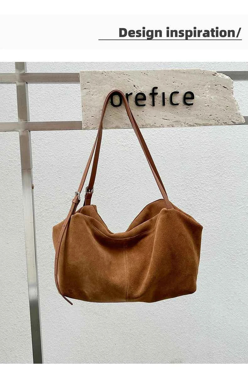 Women's Natural Nuede Genuine Leather Handbags Ladies large capacity Tote Bag Female Design Luxury Commuting Yoga Bag hobo bag