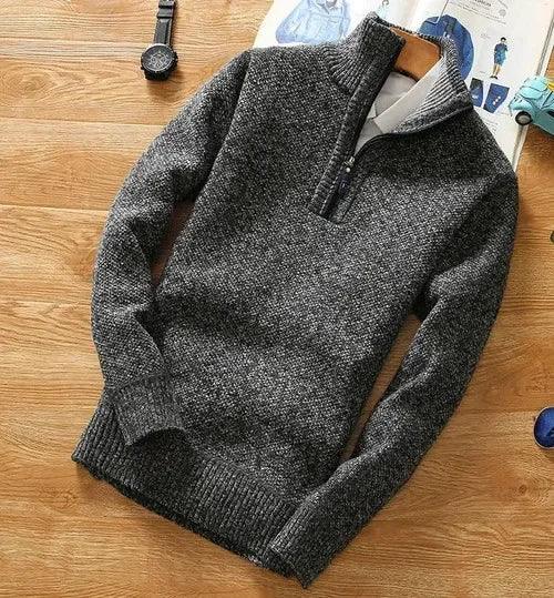 Winter Men's Fleece Thicker Sweater Half Zipper Turtleneck Warm Pullover Quality Male Slim Knitted Wool Sweaters for Spring GONZALES ONLINE SHOP