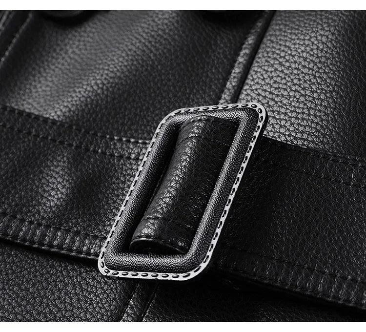 Genuine Leather Jacket Men Mid-length Windbreaker Autumn Winter Casual Jackets Suit Collar Double-breasted Coats Jaqueta - GONZALES ONLINE SHOP