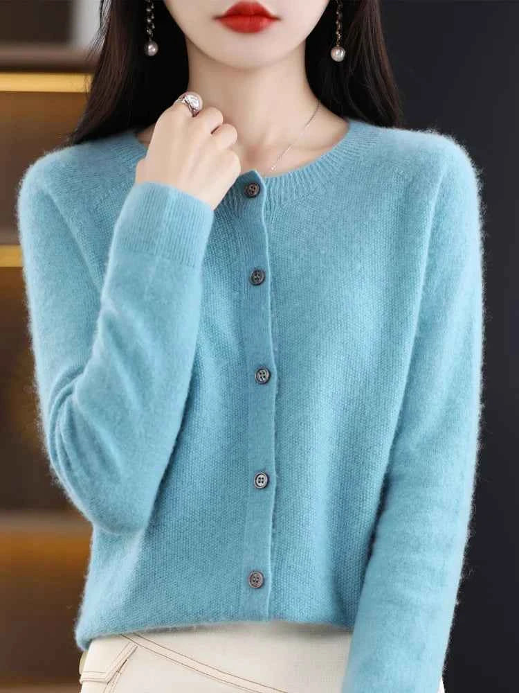 Women Cashmere Sweater 100% Merino Wool Knitted Cardigan Autumn Winter Knitwear O-Neck Female Solid Color Casual Fashion Top