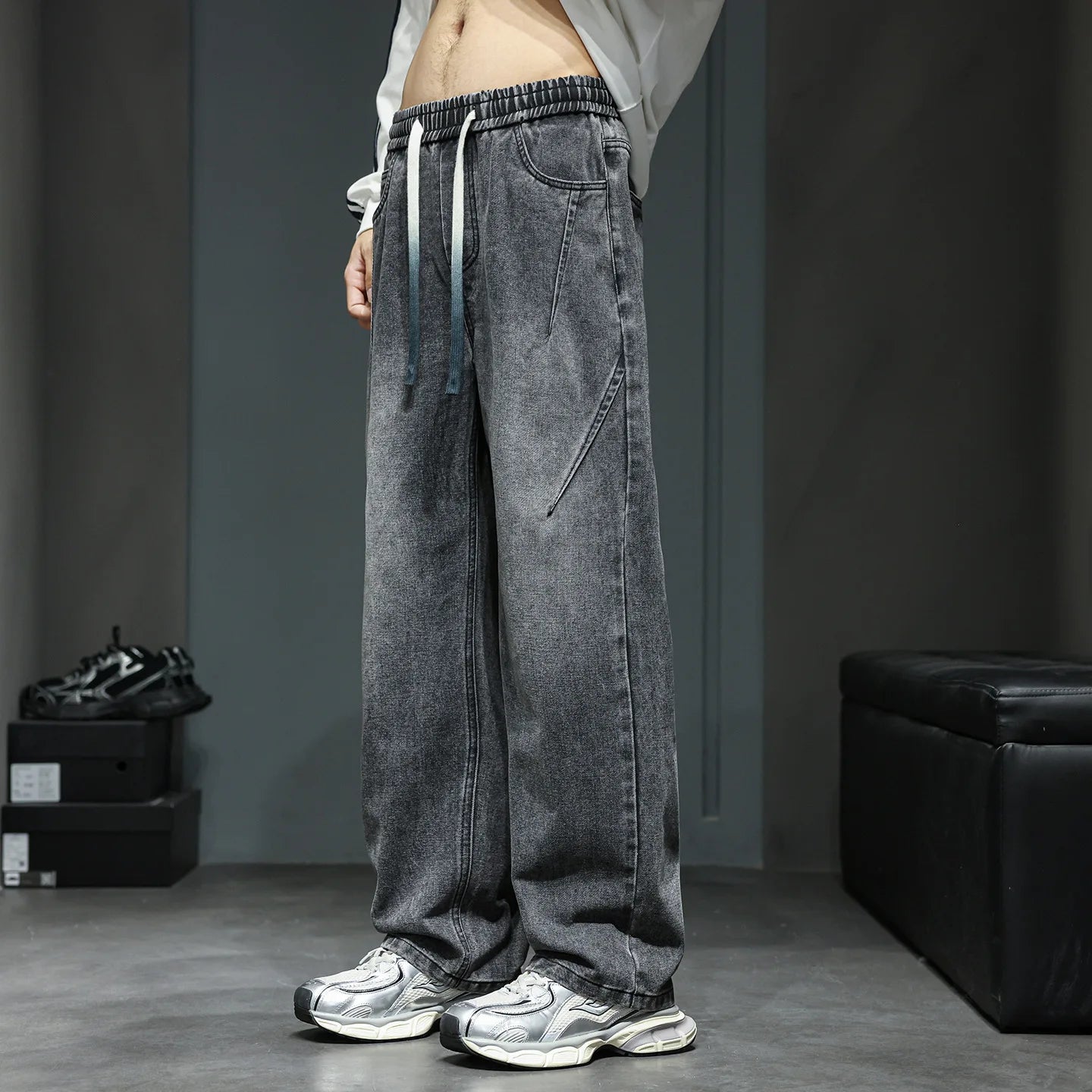 Jeans men's 2025 autumn new style American high street men's washed and worn drawstring trend straight leg denim pants GONZALES ONLINE SHOP