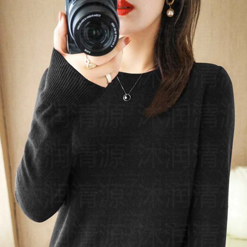 Autumn And Winter Cashmere Sweater Women's Crew Neck Pullover Casual Knitted Top Women's Short Undercoat Fashion 18 Colors GONZALES ONLINE SHOP