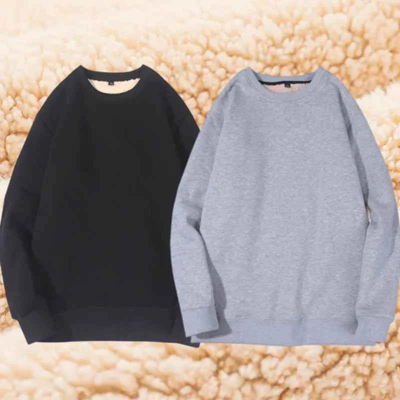 Lamb Velvet Hoodie Men's Thickened Fleece round Neck Casual Versatile Teenage Warm Top Lamb Velvet Jacket Winter Fashion