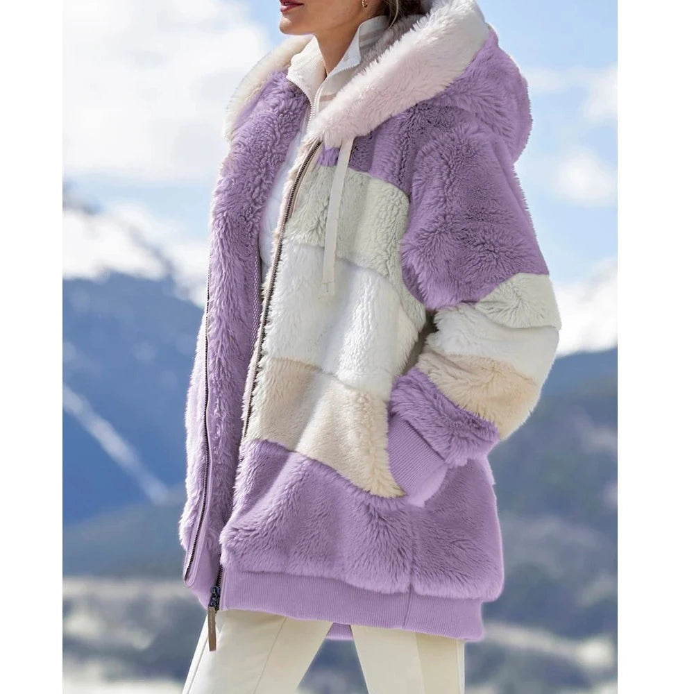 Oversized Jacket for Women Coat 2025 Autumn Winter Warm Plush Pocket Hooded Streetwear Loose Lady Zipper Cashmere Outerwear Coat GONZALES ONLINE SHOP