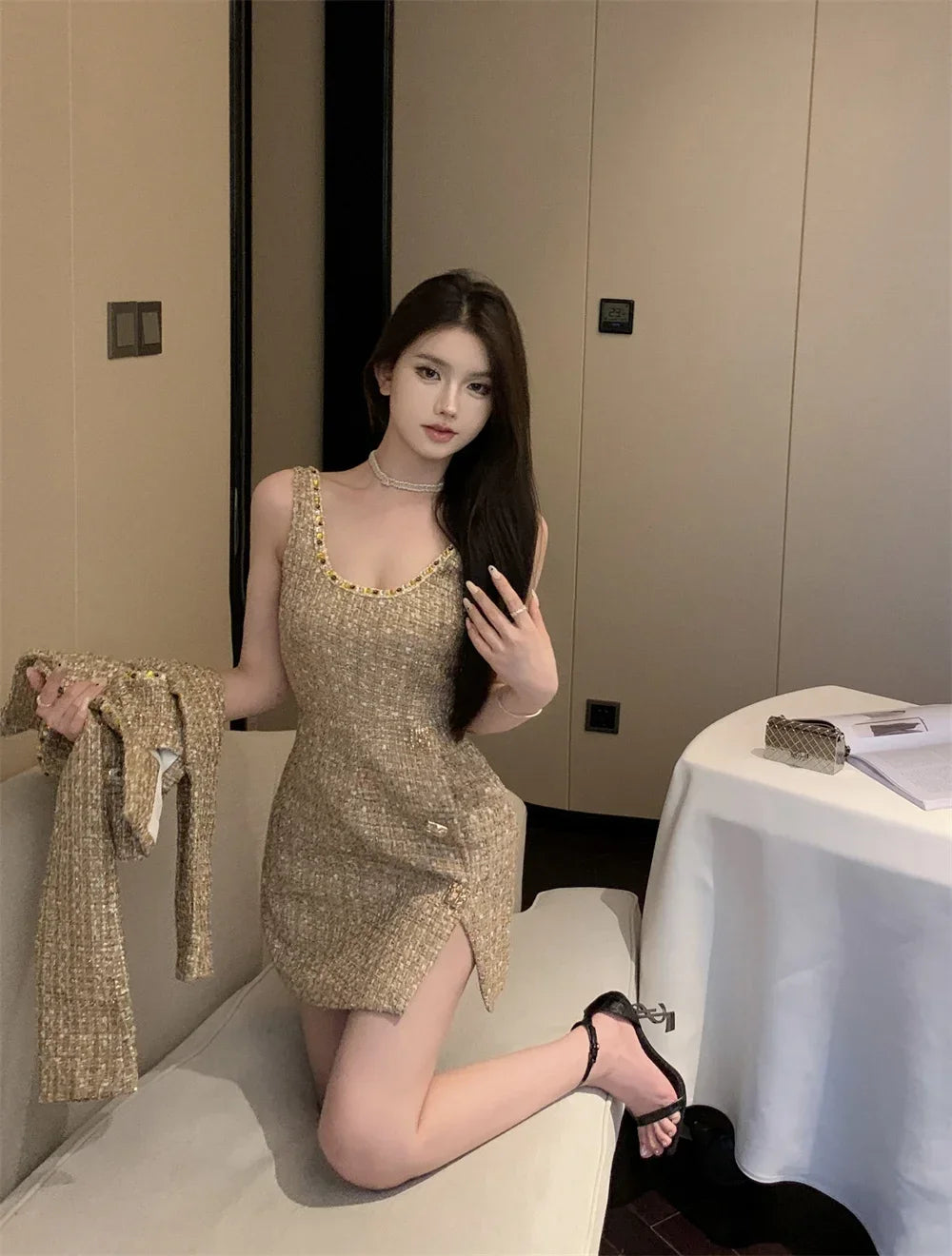 High Street French Small Fragrant Tweed Two Piece Set Women Woolen Jacket Coat + Dress Suits Autumn Winter Luxury 2 Piece Outfit - GONZALES ONLINE SHOP