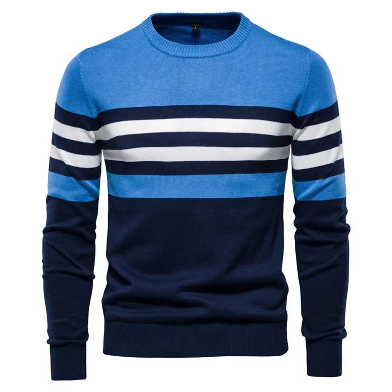 Men's Striped Cotton Sweater Pullover O Neck Knitwear Autumn Jumpers Plus Size 3XL 4XL - GONZALES ONLINE SHOP