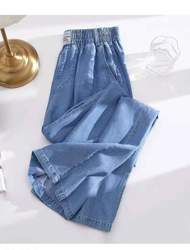 High Waist Straight Leg Denim Jeans Ice Silk Yoga jeans Summer Thin Wide Leg Pants Women's Fashion Comfortable Fit Jeans