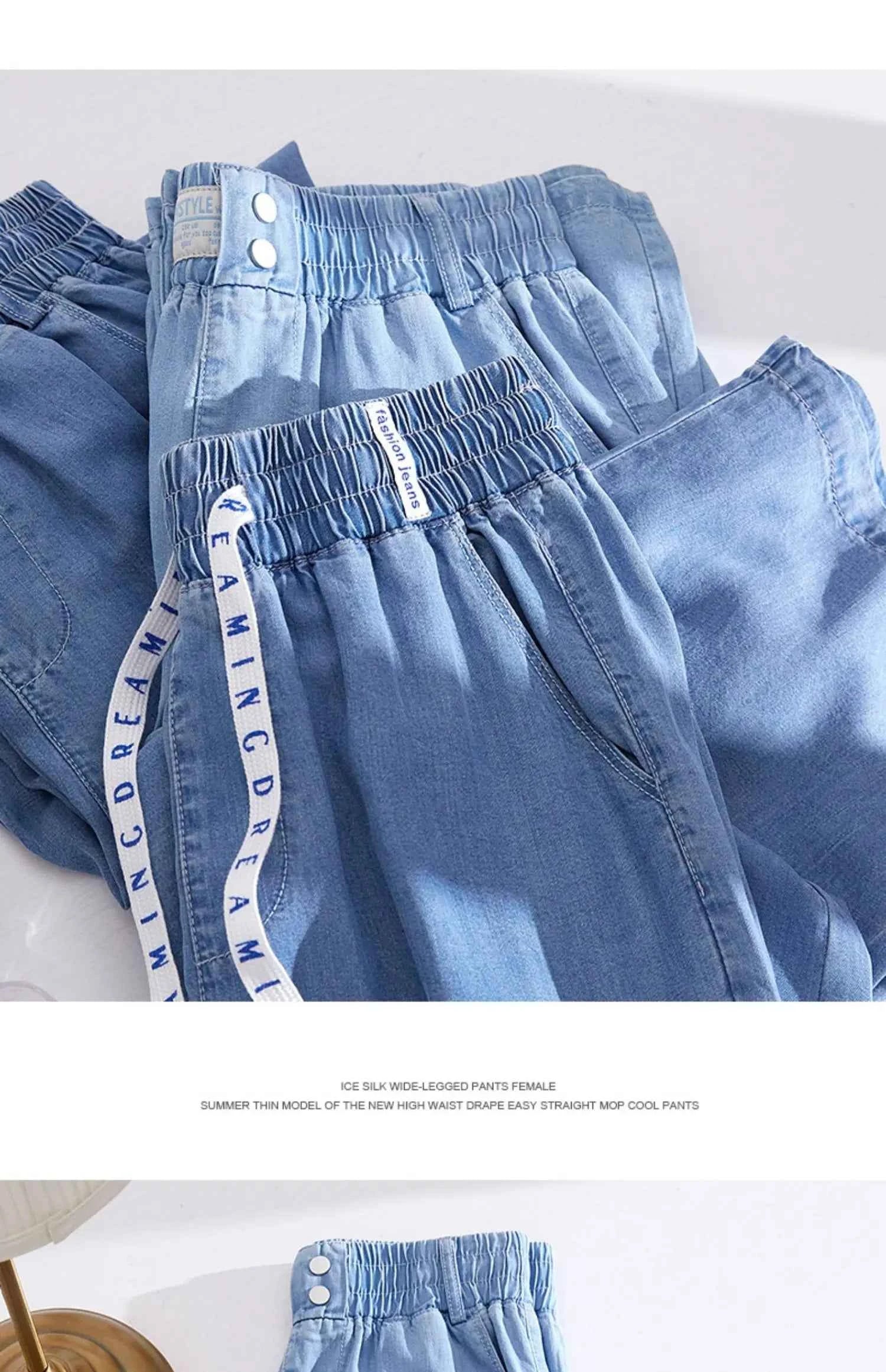 High Waist Straight Leg Denim Jeans Ice Silk Yoga jeans Summer Thin Wide Leg Pants Women's Fashion Comfortable Fit Jeans