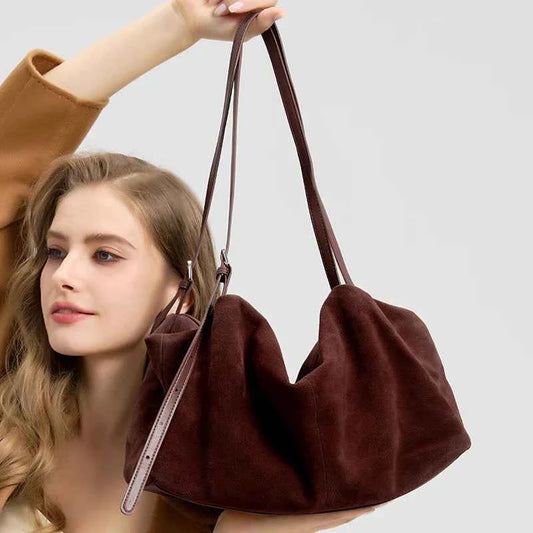 Women's Natural Nuede Genuine Leather Handbags Ladies large capacity Tote Bag Female Design Luxury Commuting Yoga Bag hobo bag