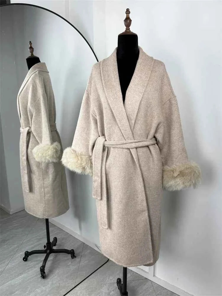 Tossy Fox Fur Wool Overcoat Women's Short Coat Office Lady Elegant Double-sided Woolen Coat 2025 New Cardigan Jackets Loose Wool