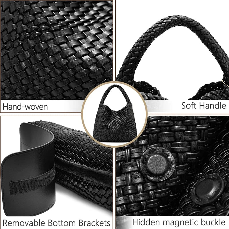 Woven Tote Bag for Women Large Woven Handbag Soft Leather Shoulder Bag Work Shopper Summer Beach Travel Tote Bag with Purse GONZALES ONLINE SHOP