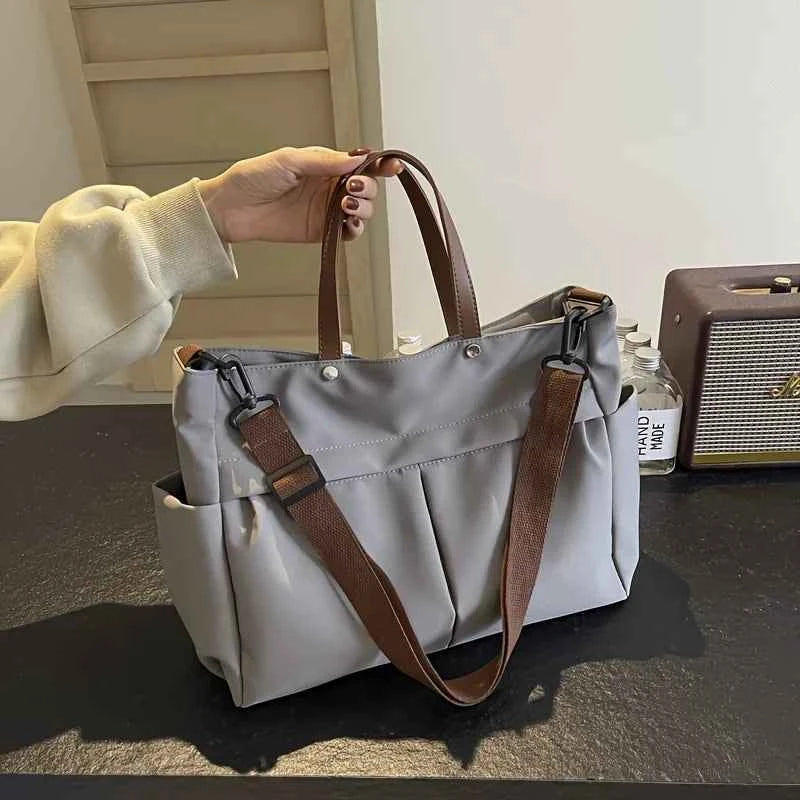 Stylish Nylon Women Tote Bag Shoulder Bag Featuring Two Pockets Large Capacity Commuting Handbag