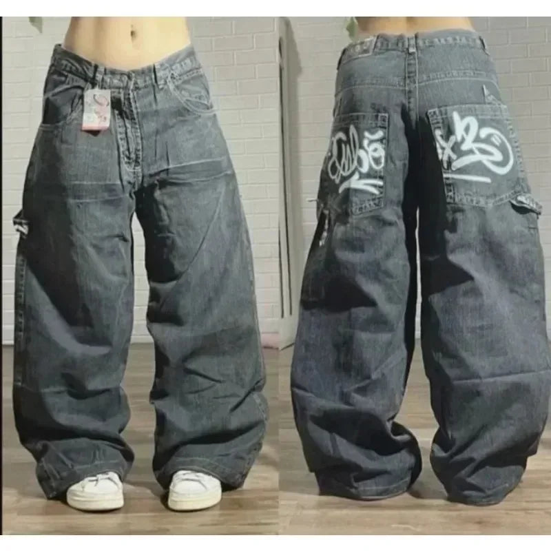 American Hip-hop Retro Loose Jeans Women's Y2K New Tide Harajuku High Waist Wide leg Pants Gothic Wide Pants Street Pants Male GONZALES ONLINE SHOP