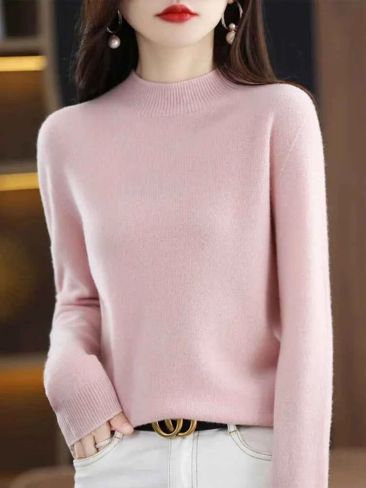 100% Merino Wool Cashmere Sweater Women Knitted Sweater Turtleneck Long Sleeve Pullovers Autumn Winter Clothing Warm Jumper Tops